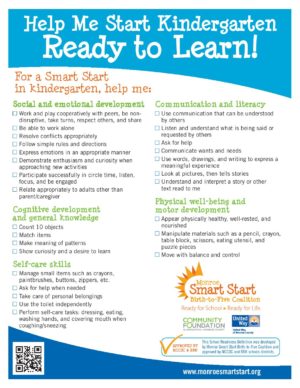 Kindergarten Readiness Checklist Monroe Smart Start